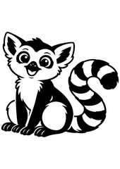 Cute smiling lemur sitting vector line art, black and white illustration for engrave, laser engrave and nursery decor