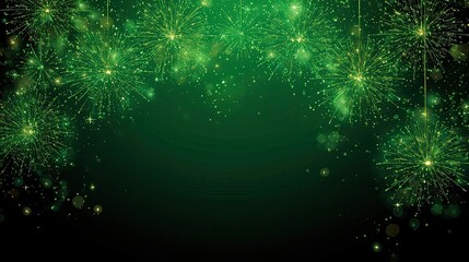 Green and Gold Fireworks Celebration Background with Copy Space