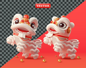 Cute White Glass Lion Dance, 3D vector. Perfect for Chinese New Yearr © Kevyn