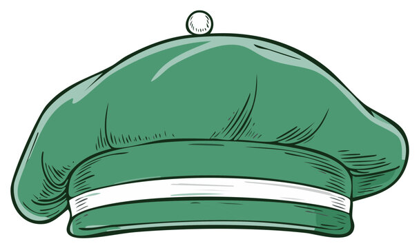 Hand drawn vector illustration of a traditional green Scottish tam o' shanter hat