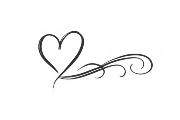Hand drawing heart love symbol with elegant calligraphic swirl flourish element on transparent background