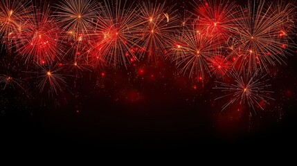 Red and Gold Fireworks Celebration Background with Copy Space