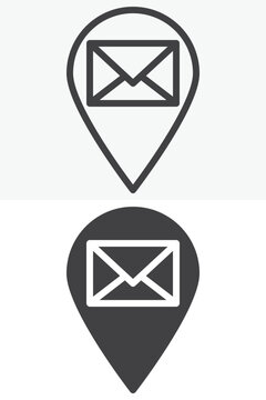 Post office map pin line and solid vector icon set