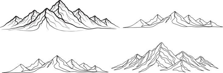 Black mountains set line art style. Mountains drawing with editable black vector.eps