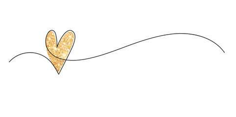 Glitter golden heart. Continuous line drawing. Valentine's day design. Frame boarder.