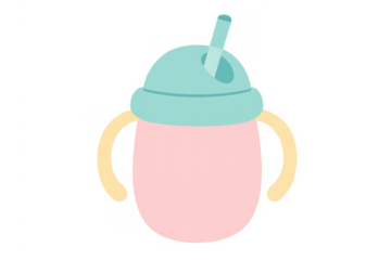 Pink baby sippy cup with straw for drinking