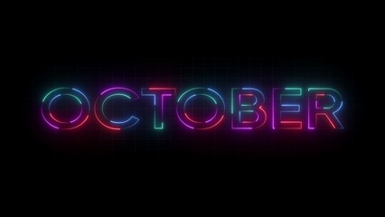 Neon colorful October sign on black background neon sign pink