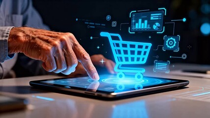 Elderly person using tablet for online shopping - Powered by Adobe