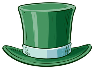 Cartoon illustration of a green top hat with a pale blue band, a symbol.