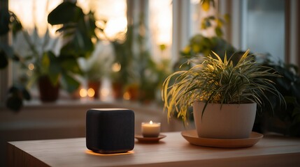 A home entertainment media system with synchronized smart speakers, ambient LED lighting, and a 4K streaming hub delivering immersive audio-visual experiences for movie lovers. cinematic color