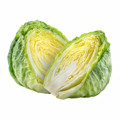 Obraz premium Fresh green cabbage cut in half isolated on transparent background. 