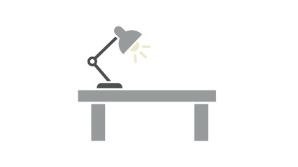 A flat design illustration of a desk with a lamp, showcasing a workspace with lighting and a table in muted colors