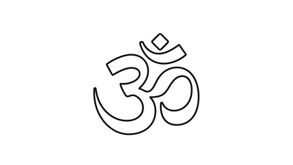 A black and white outline of the Om symbol, a sacred mantra and spiritual icon in Hinduism and Buddhism