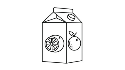 A line drawing of a carton of orange juice with a slice of orange and a whole orange on the side