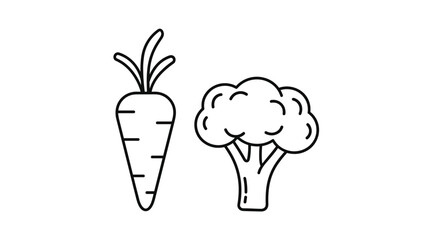 A black and white line drawing of a carrot and a broccoli floret, symbolizing healthy eating and fresh produce