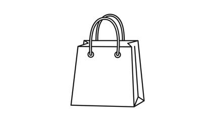 A black and white line drawing of a simple shopping bag with handles, representing retail, shopping, or carrying purchases