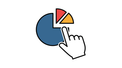 A colorful pie chart with segments being selected by a hand cursor, illustrating data analysis or selection