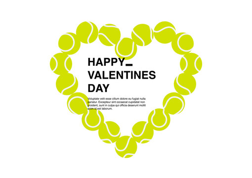 Heart shape made of tennis balls. Valentine's Day concept.