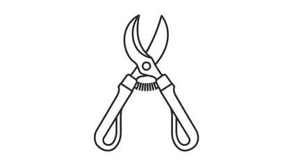 A black and white line drawing of pruning shears, also known as secateurs, with a spring mechanism