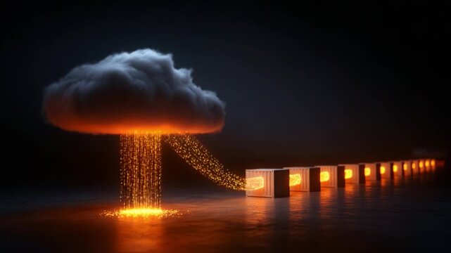 A captivating visual representation of an abstract cloud formation emitting glowing particles, showcasing the dynamic interplay of light and energy, captured across two frames for an imaginative