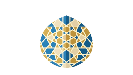 Blue and gold geometric pattern on a circular shape isolated on a transparent background beige