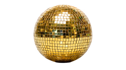 Obraz premium A shiny golden disco ball isolated on a dark background creates a glittering sphere of light and reflection for a party or nightclub celebration