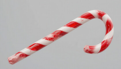 Fototapeta premium A red and white striped candy cane against a plain gray background