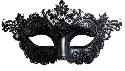 Ornate black masquerade mask with intricate lace details