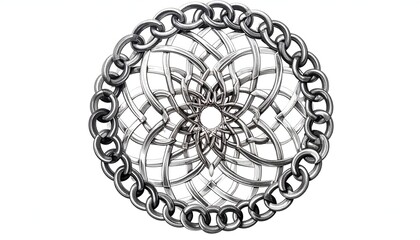 Ornate metal chain design, intricate center pattern, white backdrop