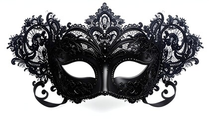 Elegant black masquerade mask with intricate lace details and eye openings
