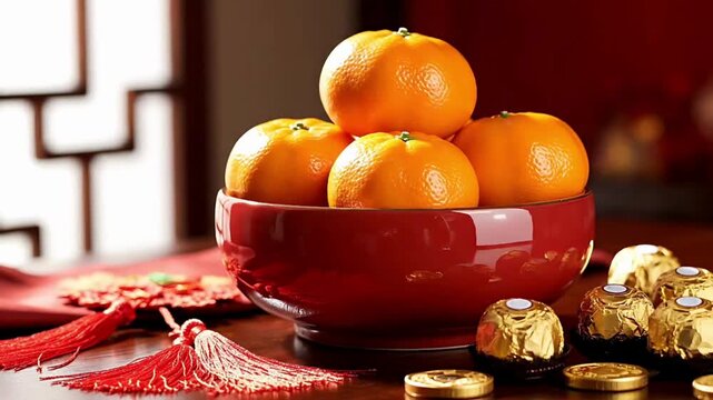 fresh mandarin oranges arranged neatly in a red ceramic bowl