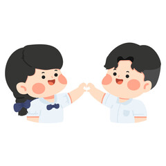 Obraz premium Cartoon Students Making Heart Shape with Hands for Friendship