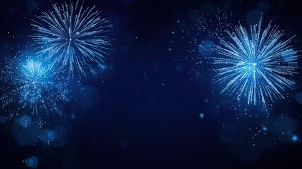 Blue Fireworks Celebration Background with Copy Space