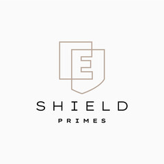 e letter shield protection security logo vector icon illustration
