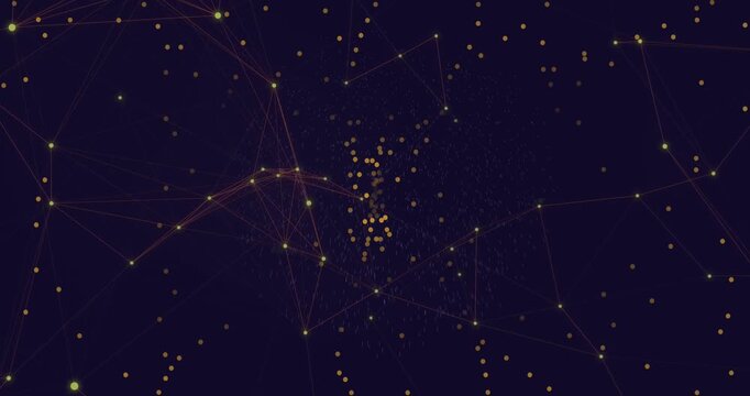 Animation of yellow spots and network of connections floating against blue background