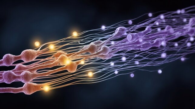 Interactive diagrammatic sequence of diminished receptor responsiveness in neuromuscular junction synapse emphasizing progression of muscle strength impairment.