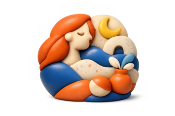 Whimsical cartoon sculpture with moon and nature elements for creative design