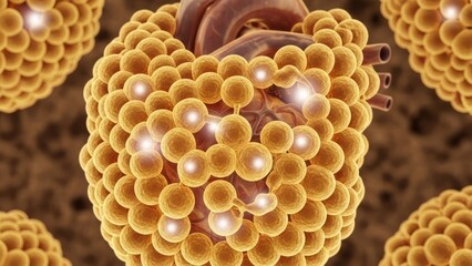 3D Rendering of Heart Cells Molecular Structure Biology Anatomy. Concept featuring heart, cells, 3d rendering, molecular structure, biology.