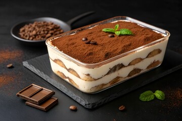 Delicious Homemade Tiramisu in a Glass Dish