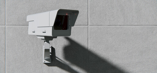 Security CCTV camera, surveillance and mounted on wall, total control background