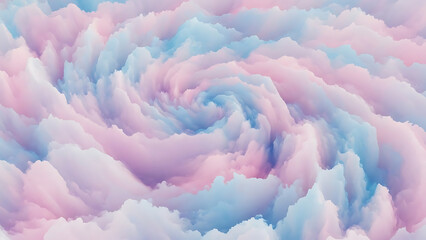 Swirling pastel clouds creating a dreamy cotton candy vortex in a soft, abstract sky environment from a top-down viewpoint