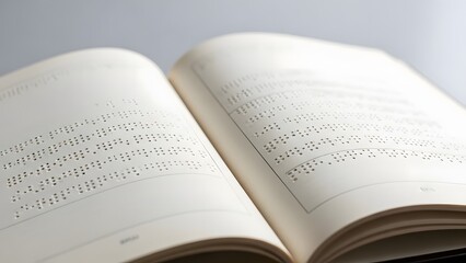 Fototapeta premium Close-up view of an open braille book featuring raised dots representing tactile reading material essential for visually impaired readers accessing written information and literature accessibly.