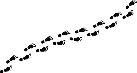 Numerous black silhouette footprints creating a diagonal path across a clean white background