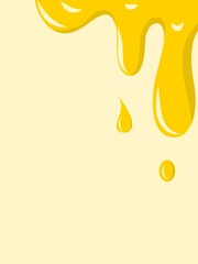 Pastel Yellow Honey Liquid Drip Background. Soft Melting Butter and Syrup Flow Design. Abstract Glossy Cream Vertical Border Frame