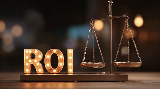 ROI Concept Depicted by Scales of Justice and Glowing Letters
