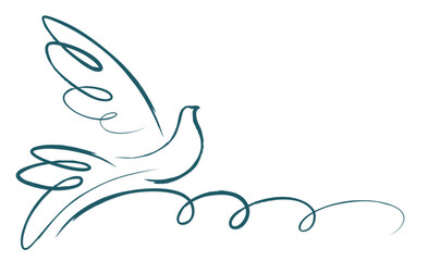 Sketch of a stylized blue flying pigeon.
