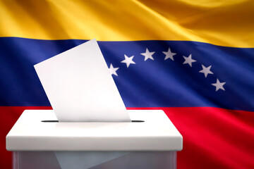 Venezuela ballot box with flag background during national democratic voting process