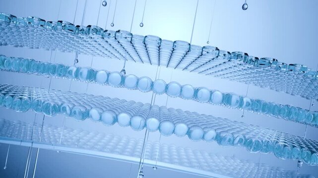 Blue abstract animation of droplets and skin layers, symbolizing moisture infusion and hydration skincare