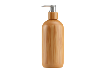 cosmetic lotion bottle with bamboo closure isolated on transparent background