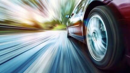 A modern transportation concept showing a sleek vehicle in motion on an open road.